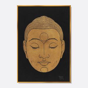 황금 부처님 머리 BLACK 풍수 인테리어 포스터 불교 그림 액자 / RS001-OG