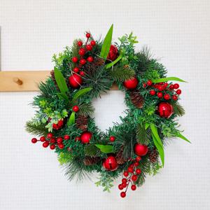 고급 크리스마스리스 트리리스 가랜드 벽장식 + LED, 체크리본