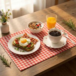 홈카페 체크 테이블매트 내추럴 면마 식탁매트