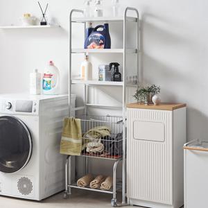 세탁실 정리끝 빨래바구니+선반 세트 이동식 스텐 철제 빨래보관함 빨래통 세탁바구니