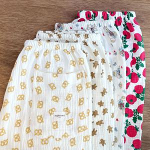 이중 요루 거즈면 파자마 바지 4종 진저맨쿠키 프레첼 플라워베어 토마토