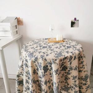 블루 플라워 린넨 식탁보 2size 원형 사각 테이블보 식탁 덮개 피크닉매트 돗자리