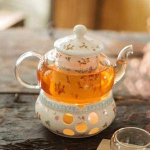 미니로즈 유리 티팟과 워머 세트