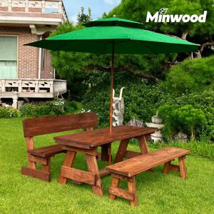 등평형 야외 원목 테이블 세트 8인용 야외용 방부 방수 평상 탁자 벤치 캠핑 파라솔
