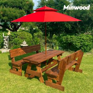 등받이 야외 원목 테이블 세트 4인 8인 야외탁자 벤치 테라스 파라솔 피크닉
