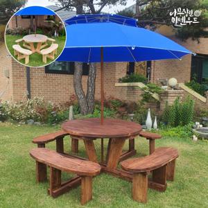 야외 원형 테이블 원목 야외용테이블 세트 파라솔 포함 카페 정원 일체형 분리형 원형테이블