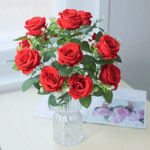 실크플라워 레드 벨벳 장미 조화 꽃 부쉬 빨간 장미꽃