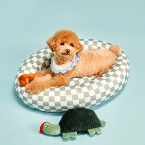 펫본 시원한 꿀잠방석 그린체크 라운드
