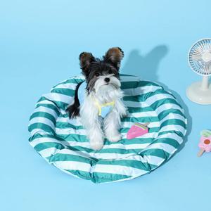 펫본 시원한 쿨젤 라운드방석 그린블루 스트라이프