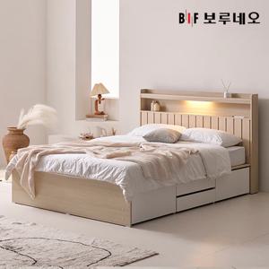 앳홈 산다라 LED 4단서랍 벙커수납 침대 Q-한봉합 7존 블랙 매트리스