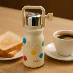 홀로홀로 원터치 밀크 보온보냉병 빨대 텀블러 900ml 도트