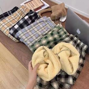 양털 체크 팬츠 잠옷 기모바지 와이드 수면바지