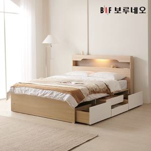 앳홈 카리나 LED 4단서랍 벙커수납 침대 Q-한봉합 7존 블랙 매트리스