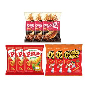 꼬깔콘 고소한맛x3 + 치토스 스모키바베큐x3 + 오징어톡x3