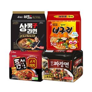 팔도 상남자라면 x1팩 + 너구리 x1팩 + 틈새고기짬뽕 x1팩 + 짜장면 x1팩