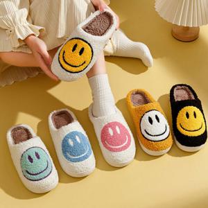 스마일 털 실내화 방한 사무실 보온 슬리퍼