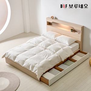 앳홈 카리나 LED 넉다운 3단서랍 벙커수납 침대 Q-한봉합 7존 블랙 매트리스