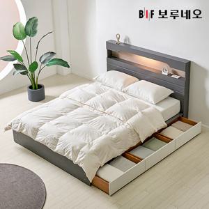 앳홈 카리나 LED 넉다운 3단서랍 벙커수납 침대 SS-한봉합 7존 블랙 매트리스