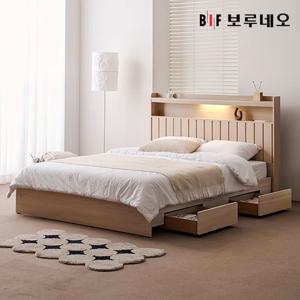앳홈 산다라 LED 일반 2단서랍 벙커수납 침대 Q-한봉합 7존 블랙 매트리스