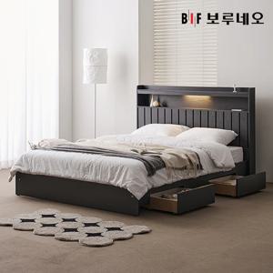 앳홈 산다라 LED 일반 2단서랍 벙커수납 침대 SS-한봉합 7존 블랙 매트리스