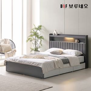 앳홈 산다라 LED 넉다운 3단서랍 벙커수납 침대 Q-한봉합 7존 블랙 매트리스