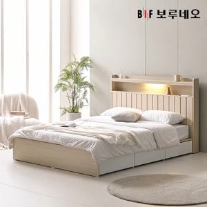앳홈 산다라 LED 넉다운 3단서랍 벙커수납 침대 SS-한봉합 7존 블랙 매트리스