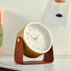 스틸 레더 탁상시계 골드브라운