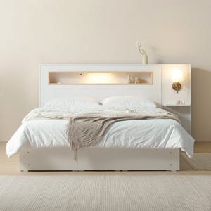 파르테 호텔식 LED 평상형 수납 서랍형 템바보드 침대프레임 SS 슈퍼싱글