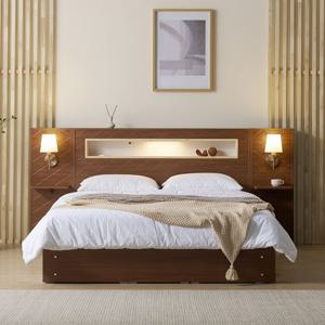 파르테 호텔식 LED 평상형 수납 서랍형 템바보드 침대프레임 Q 퀸