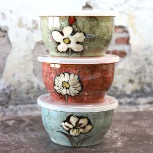 핸드플라워 밀폐찬통 3종세트 L 도자기 반찬통