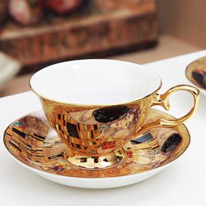 클림트 키스 2인조커피잔 도자기 찻잔 컵받침세트