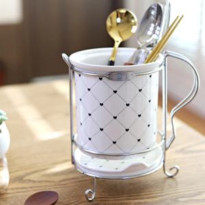 하트패턴 1단 물받이 수저통  수저꽂이 조리도구정리