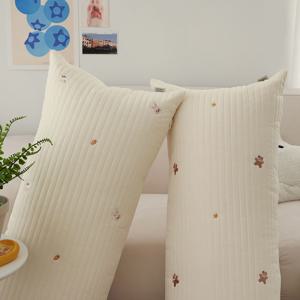 줄누빔 60수 순면 워싱 자수 코지프렌드 바디필로우 사각 롱쿠션 커버 100x40