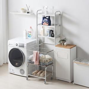 공간활용 빨래바구니+선반 세트 스텐 철제 이동식 세탁실 수납 빨래보관함 세탁바구니