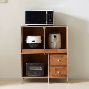 라노 800 고무나무 원목 전자레인지 수납장 밥솥 선반 미드센추리모던 스타일