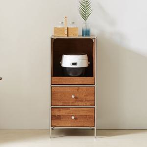 라노 450 고무나무 원목 전자레인지 수납장 밥솥 선반 미드센추리모던 스타일