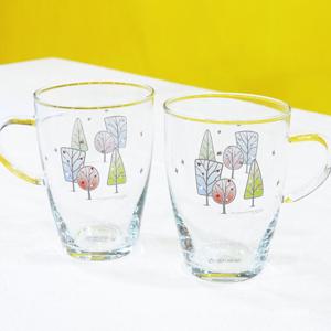 나무 유리 머그컵 2p 홈카페 예쁜컵 컵세트