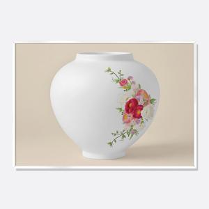 달항아리 액자 인테리어 포스터 / 19 꽃무늬 연갈색 가로형 / MMJ101-FWPBG