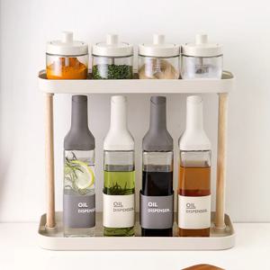 로망키친 아이보리 사각 슬림오일병 4개+스푼양념병 4개+2단선반