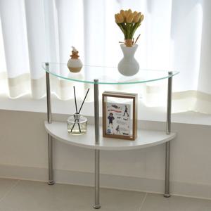 인테리어 루나 유리 반달형 거실 2단 선반 콘솔