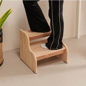 내추럴우드 둥근모서리 고무나무 2단 사다리 395