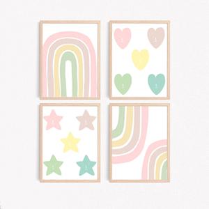 아기방꾸미기 핑크 파스텔  레인보우 아기방포스터 4종