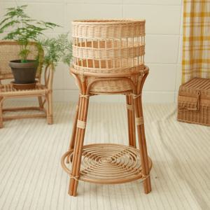 원목 라탄 화분 정리 받침대 톨크닝