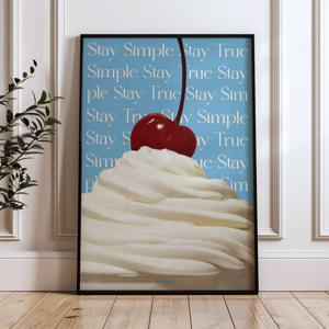 파스텔 블루 레터링 폰트 체리 컵케이크 홈카페 키친꾸미기 포스터(리뷰이벤트)