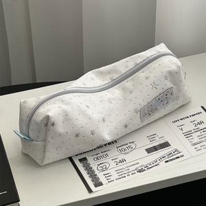 화이트 실버 별 천 봉제 필통 파우치
