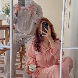 [리퍼] H made 플러트 요루면 긴팔 봄 가을 잠옷 커플 파자마 세트 4color