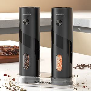 자동 소금 후추 전동 그라인더 2종세트 + 전용거치대 / 5단계 분쇄 조절