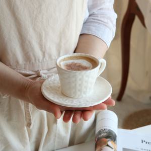 일본 마니 세라믹 화이트 라탄 커피잔