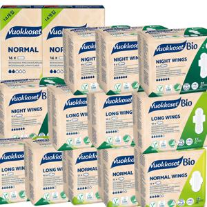 NEW 유기농 순면 생리대 패밀리세트 혼합 14팩 노말윙3+롱윙5+나이트윙4+팬티라이너2팩