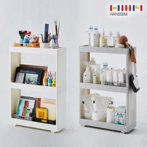 3단 슬림 틈새 이동식 무빙카트 트롤리 수납선반 (화이트+그레이)